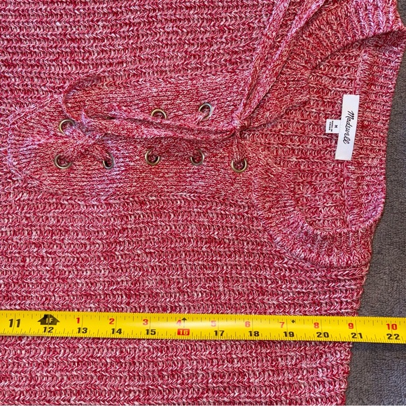 NWT Madewell Red Marled Ribbed Long Sleeve Lace-Up Sweater 100% Cotton Size M - Picture 7 of 8